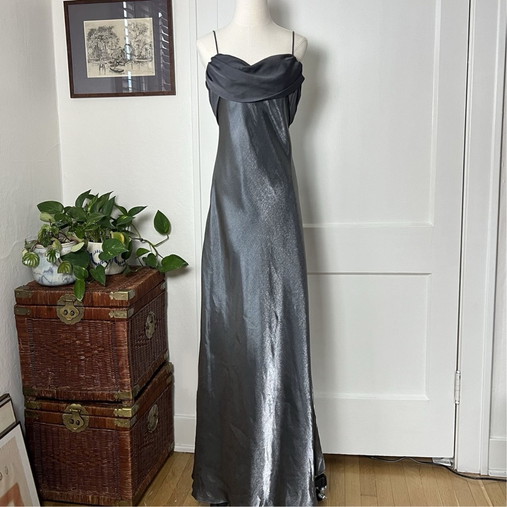 Vintage Deadstock Betsy & Adam Silver Maxi Formal Dress (Vintage sz 14) - Picture 2 of 9
